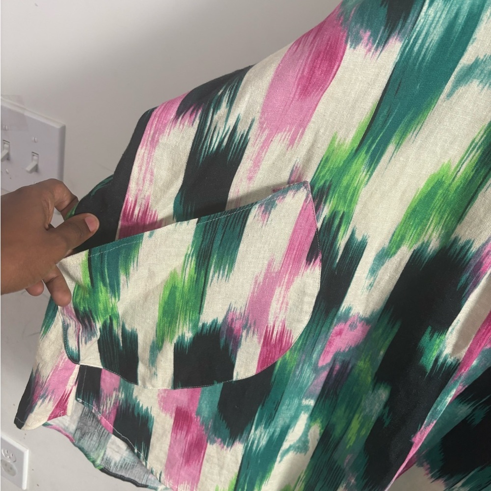 For Cynthia Linen Blend Brushstroke Blouse Multicolor 1X Tunic Artsy Abstract - Picture 5 of 5
